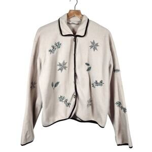 Vintage Talbots Fleece Embroidered Button Up Collared Jacket Size Large